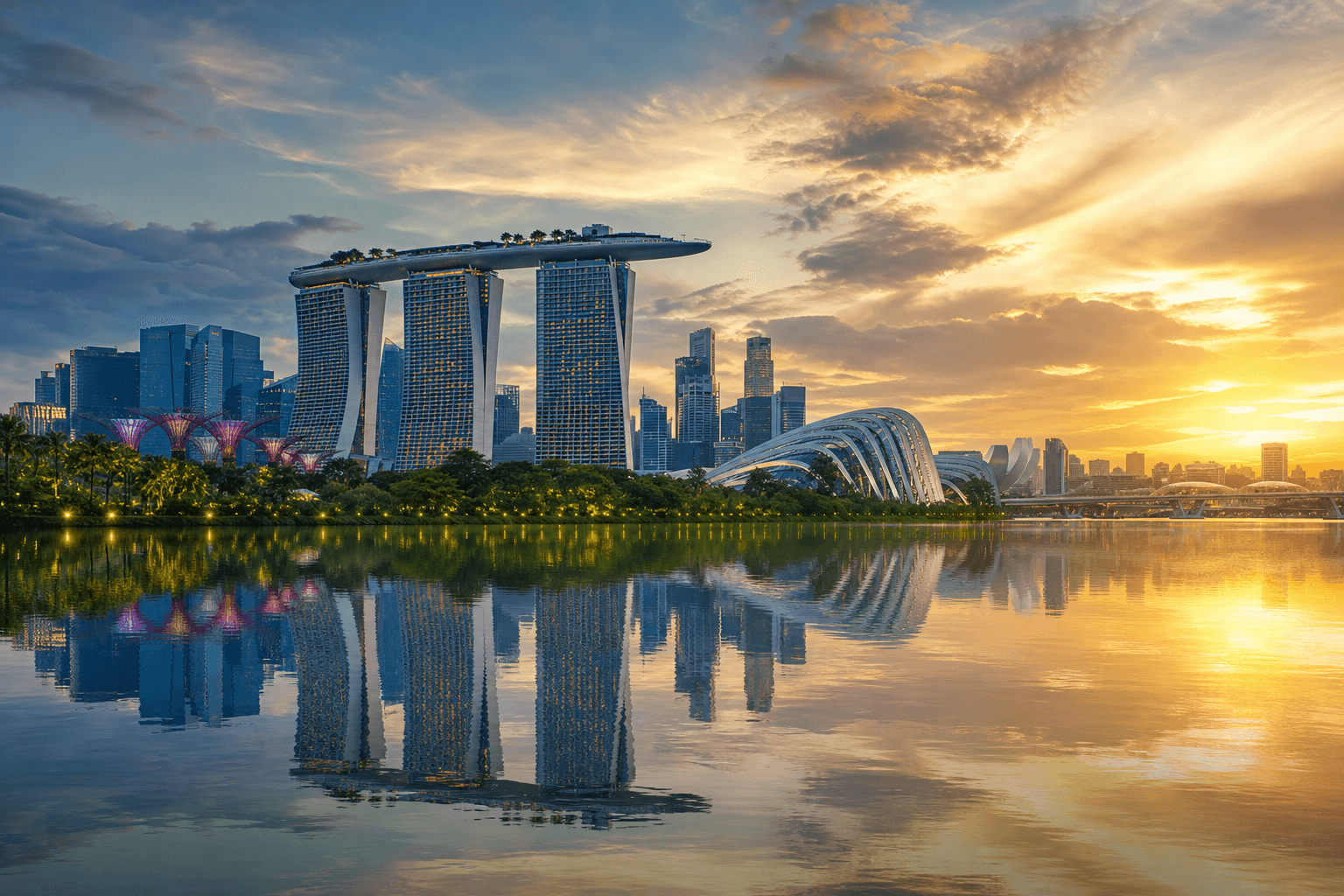 Singapore Marina Bay skyline at golden hour